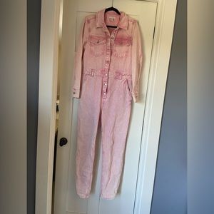 Topshop Denim Long Sleeve Jumpsuit